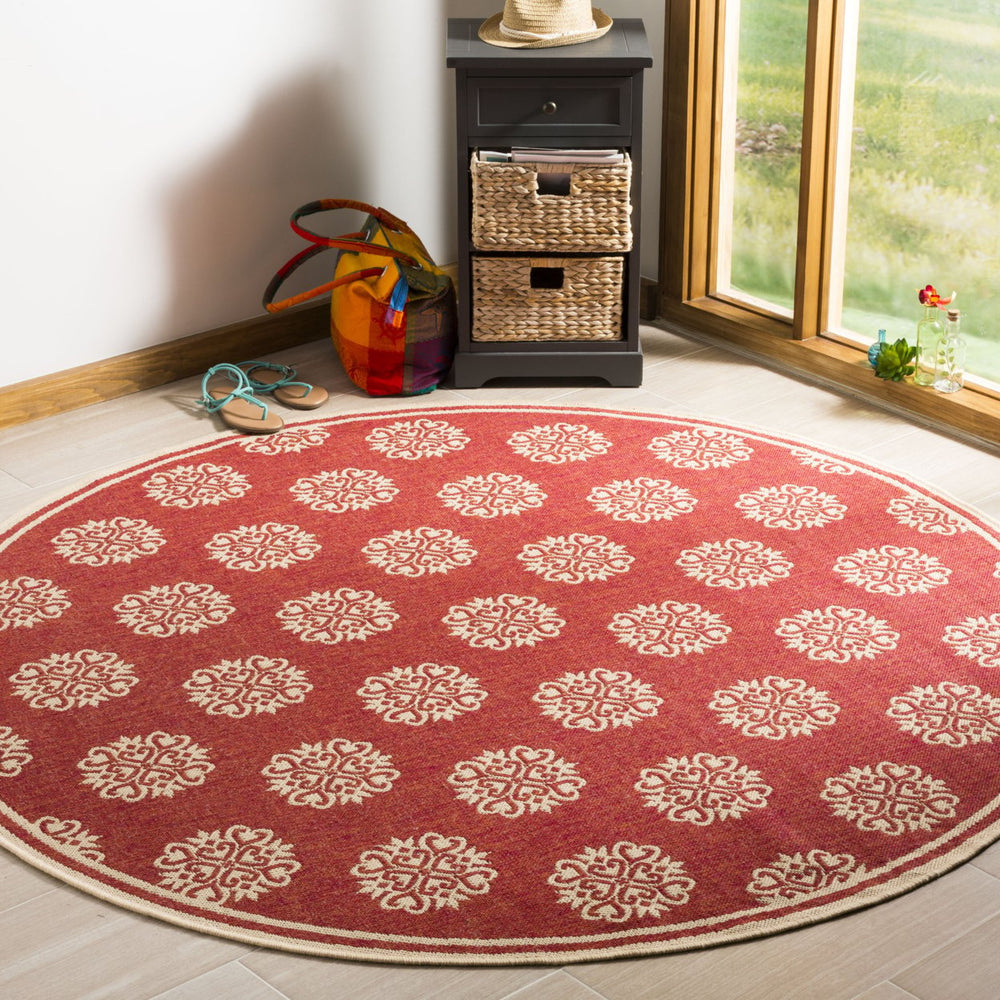 SAFAVIEH Outdoor LND181Q Linden Collection Red / Creme Rug Image 2