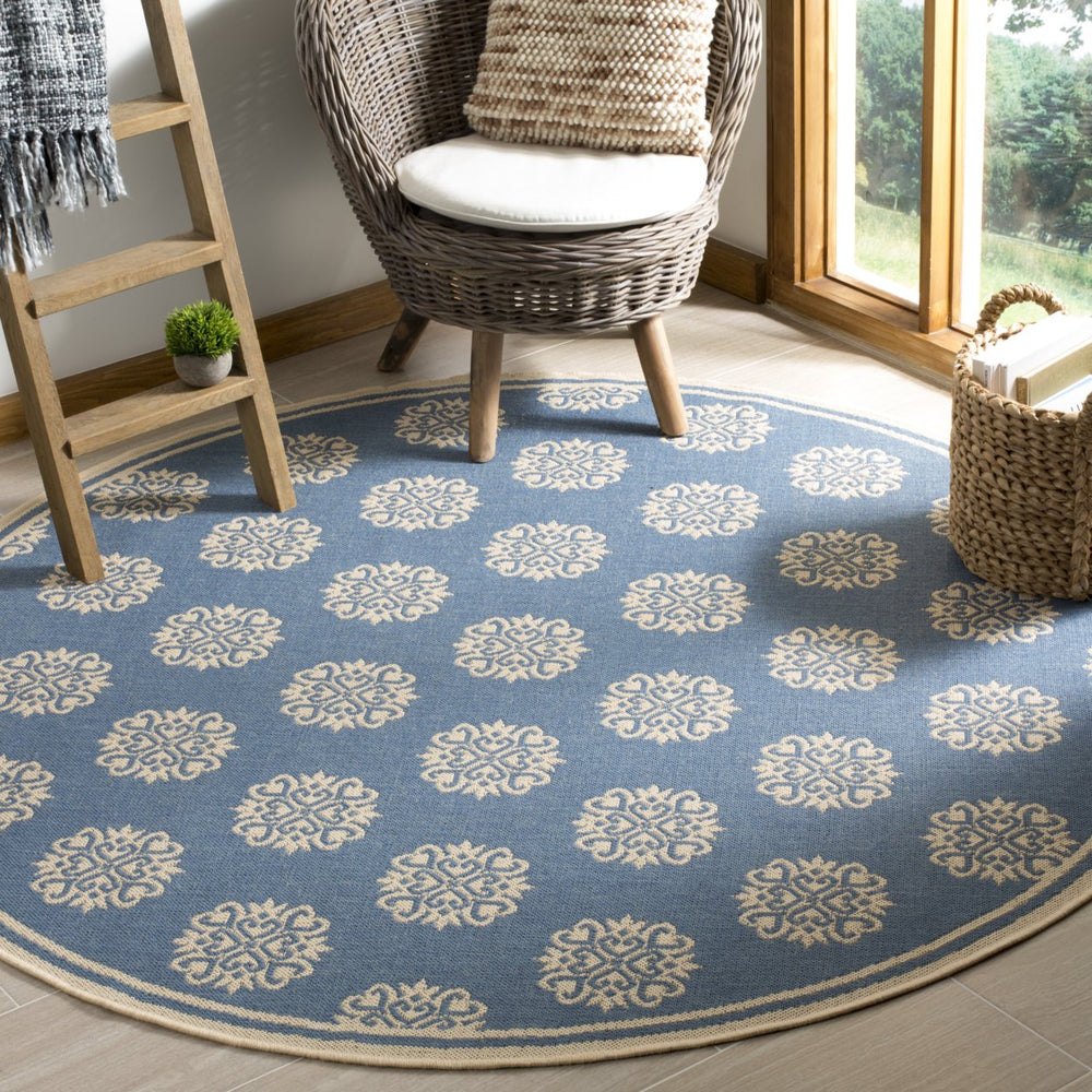 SAFAVIEH Outdoor LND181N Linden Collection Cream / Blue Rug Image 2