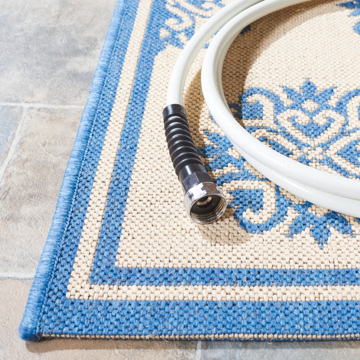 SAFAVIEH Outdoor LND181N Linden Collection Cream / Blue Rug Image 8