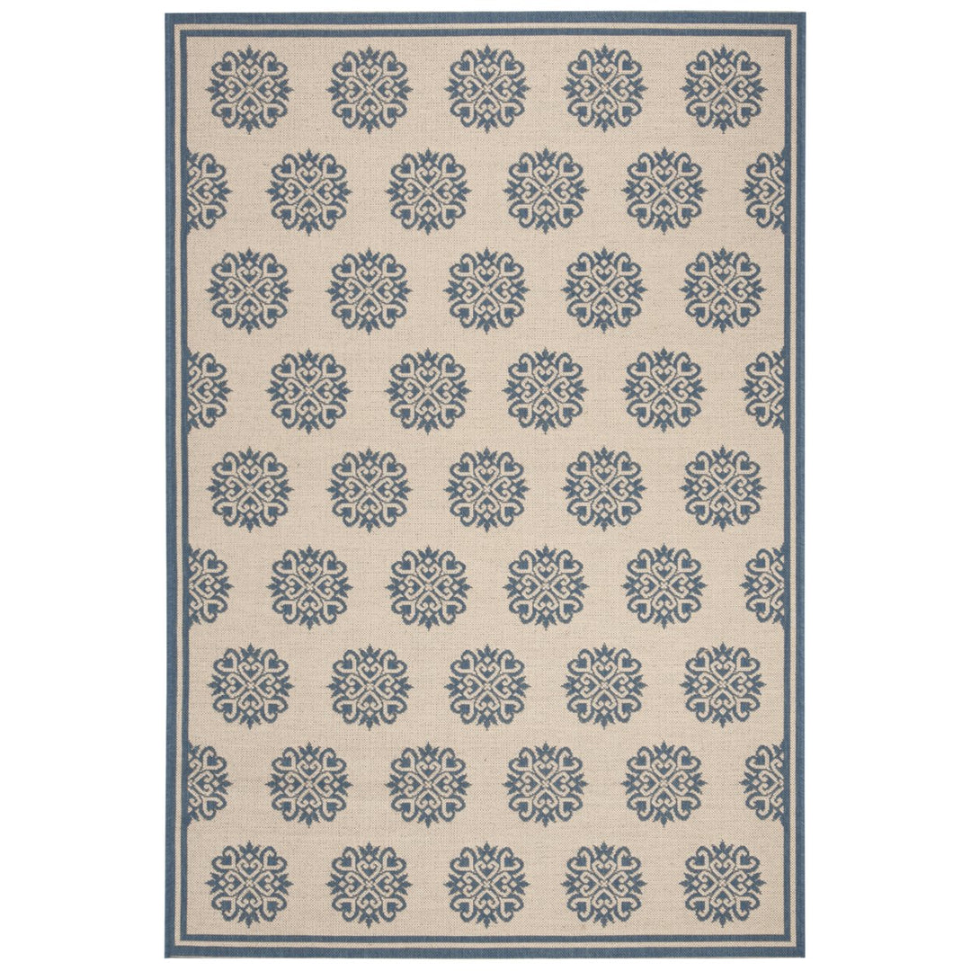 SAFAVIEH Outdoor LND181M Linden Collection Blue / Creme Rug Image 1