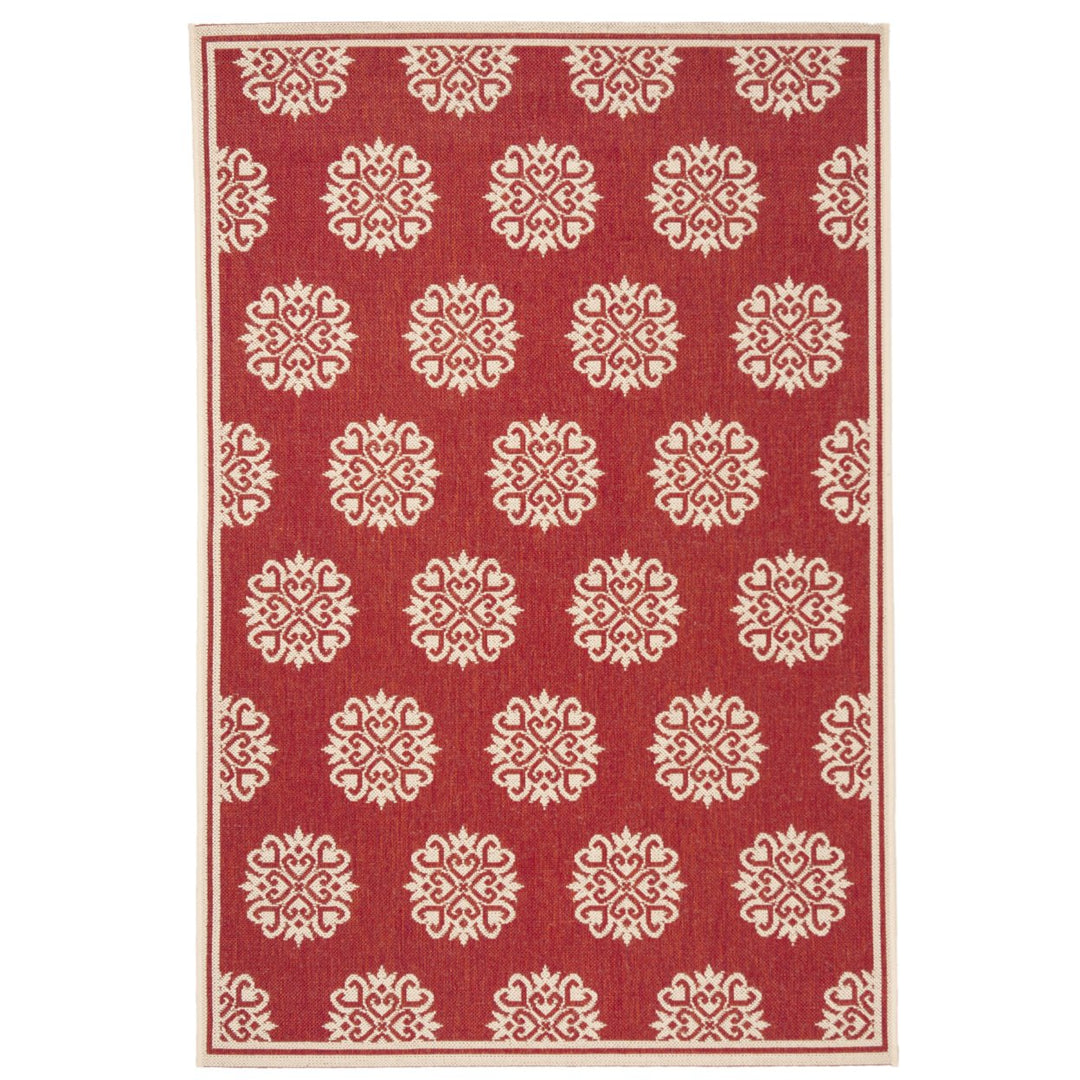 SAFAVIEH Outdoor LND181Q Linden Collection Red / Creme Rug Image 10