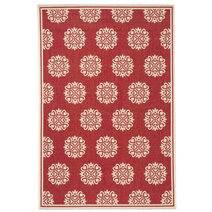 SAFAVIEH Outdoor LND181Q Linden Collection Red / Creme Rug Image 10