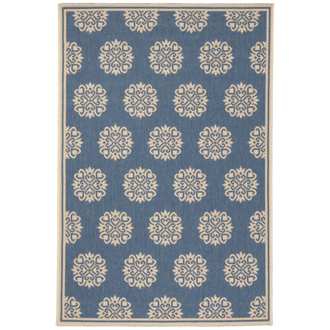 SAFAVIEH Outdoor LND181N Linden Collection Cream / Blue Rug Image 10