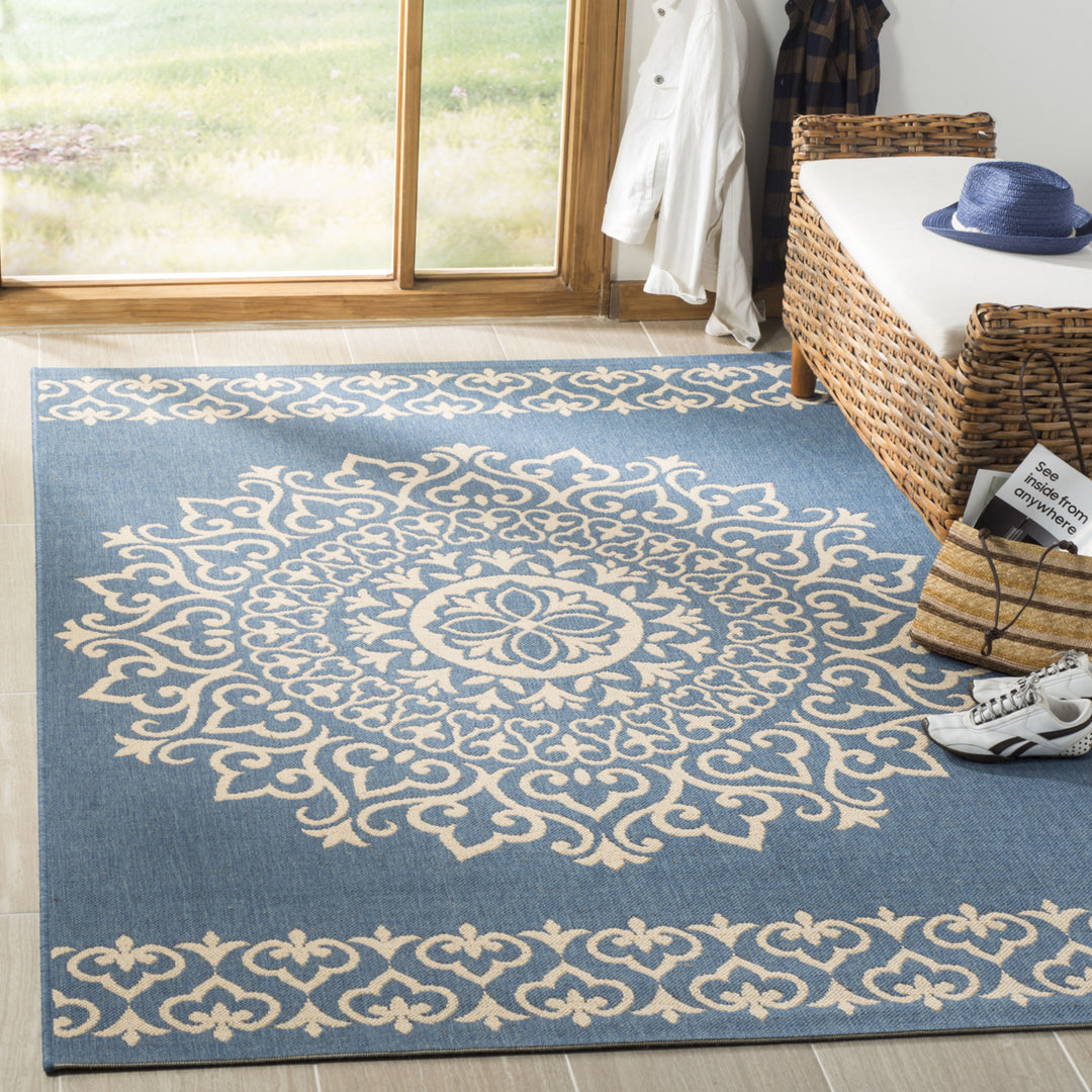 SAFAVIEH Outdoor LND183N Linden Collection Cream / Blue Rug Image 1