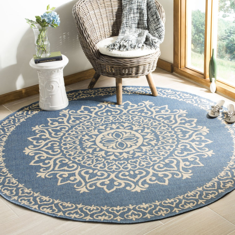 SAFAVIEH Outdoor LND183N Linden Collection Cream / Blue Rug Image 2