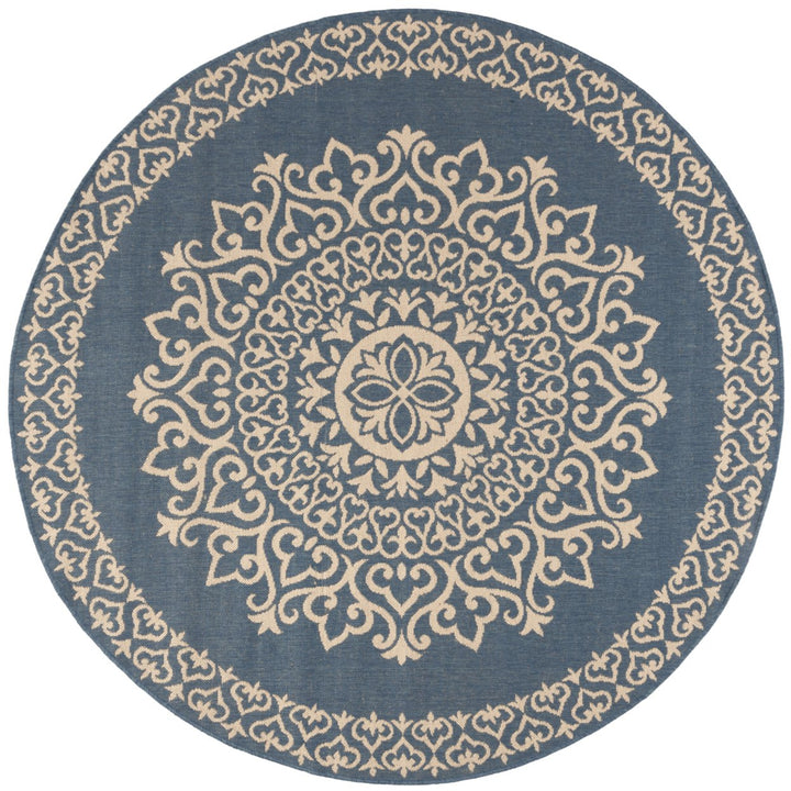 SAFAVIEH Outdoor LND183N Linden Collection Cream / Blue Rug Image 5