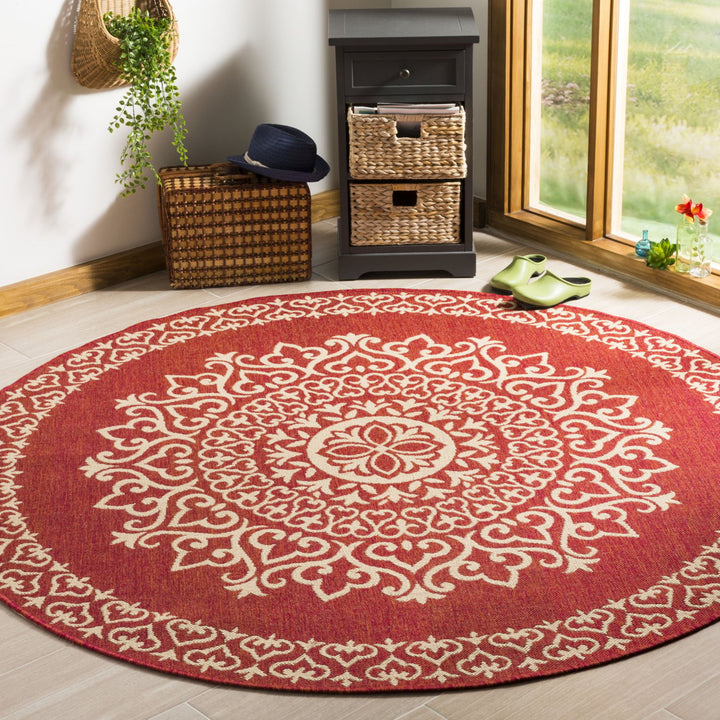 SAFAVIEH Outdoor LND183Q Linden Collection Red / Creme Rug Image 2