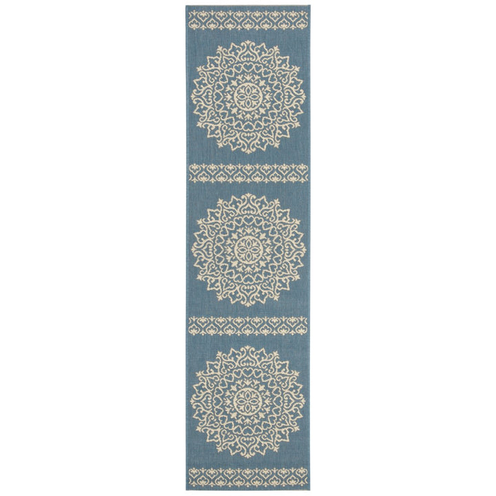 SAFAVIEH Outdoor LND183N Linden Collection Cream / Blue Rug Image 6