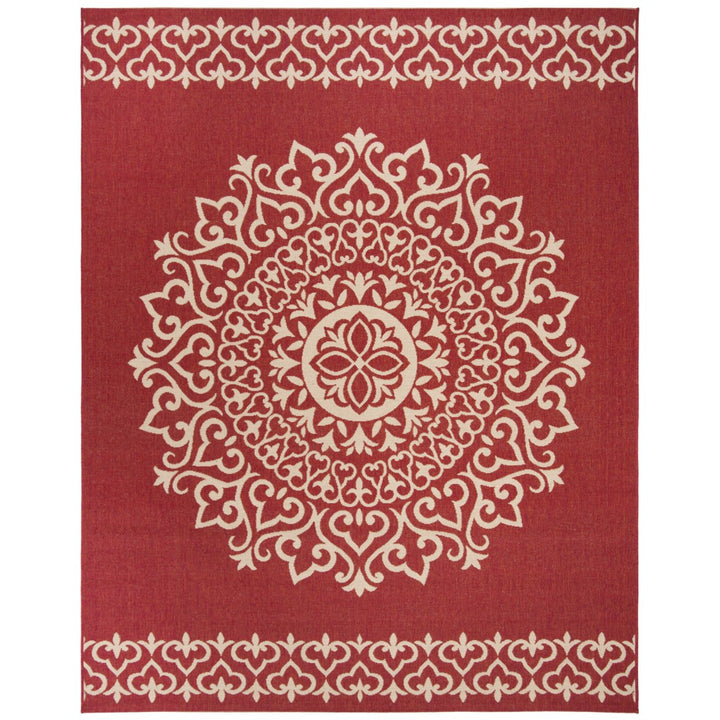 SAFAVIEH Outdoor LND183Q Linden Collection Red / Creme Rug Image 4