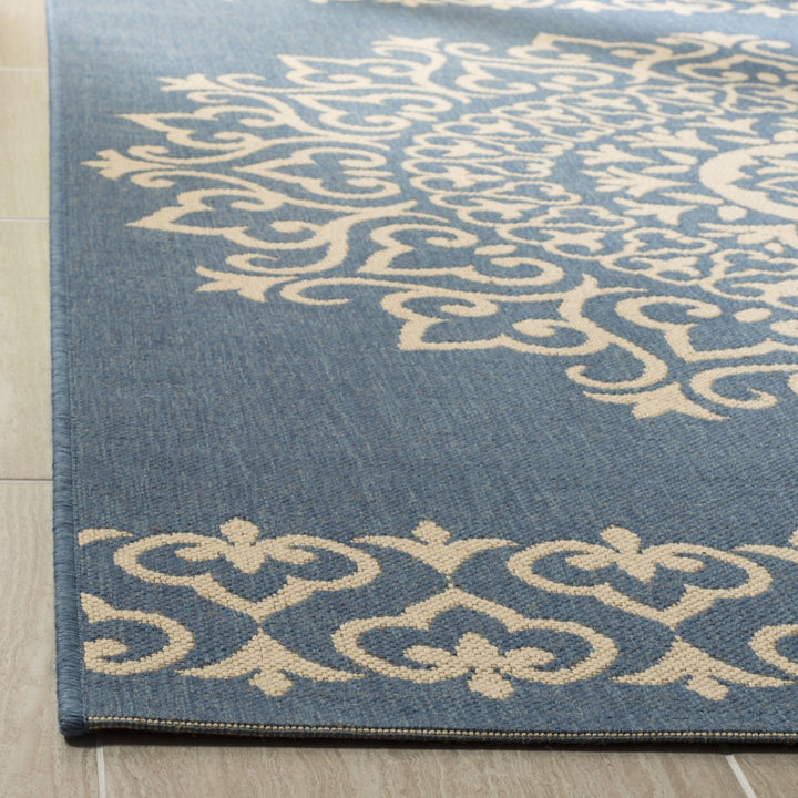 SAFAVIEH Outdoor LND183N Linden Collection Cream / Blue Rug Image 8