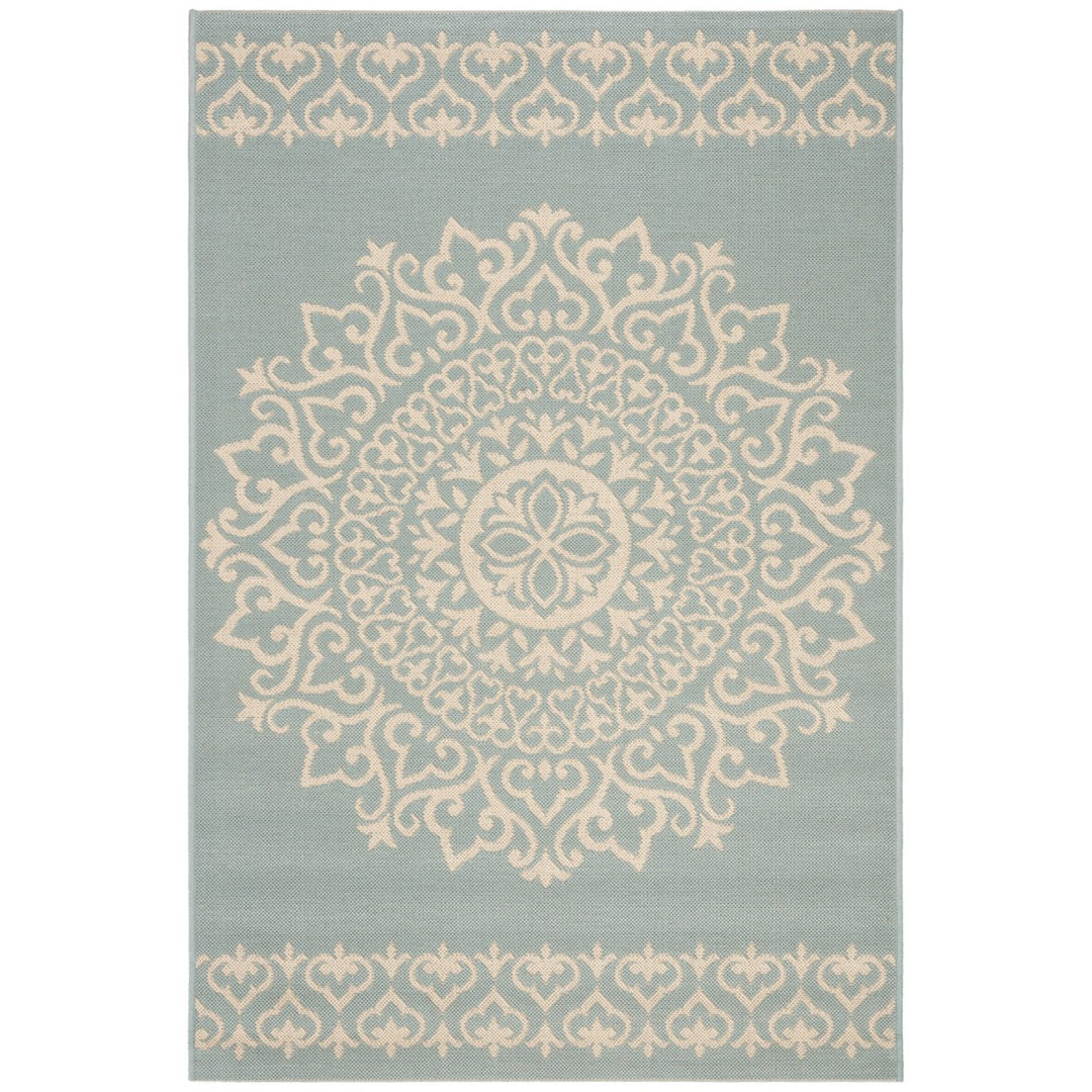 SAFAVIEH Outdoor LND183L Linden Collection Cream / Aqua Rug Image 10