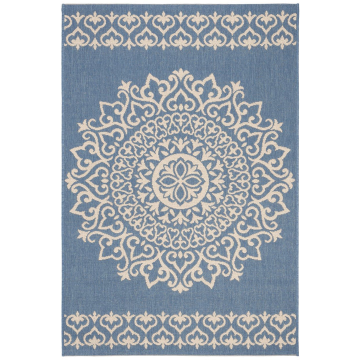 SAFAVIEH Outdoor LND183N Linden Collection Cream / Blue Rug Image 10