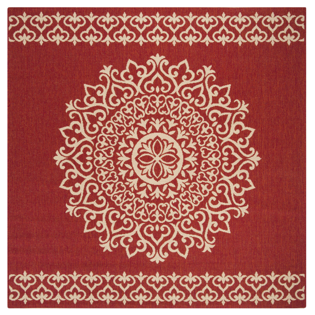 SAFAVIEH Outdoor LND183Q Linden Collection Red / Creme Rug Image 7