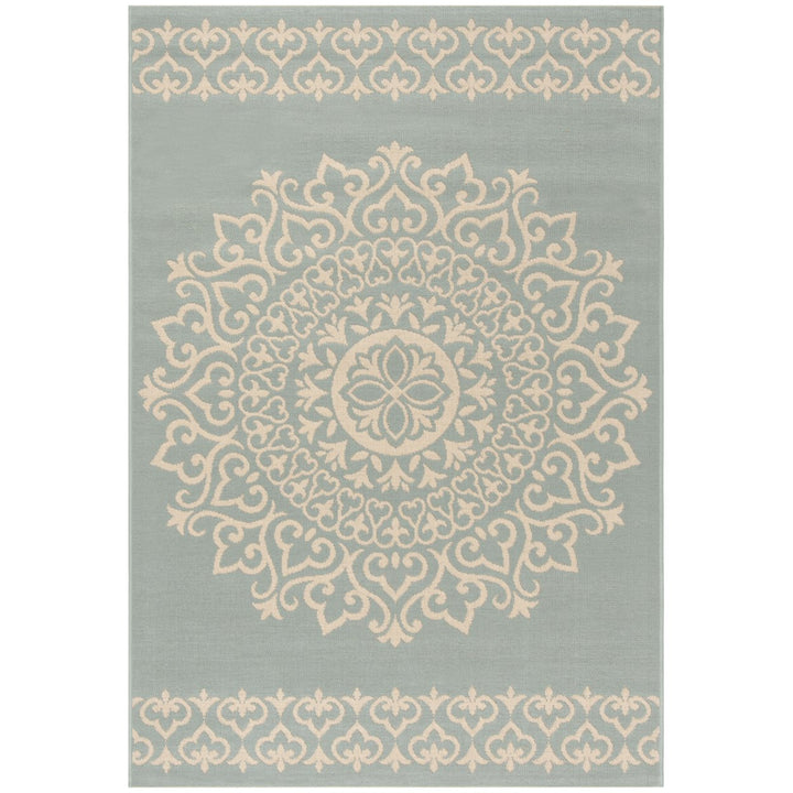 SAFAVIEH Outdoor LND183L Linden Collection Cream / Aqua Rug Image 1