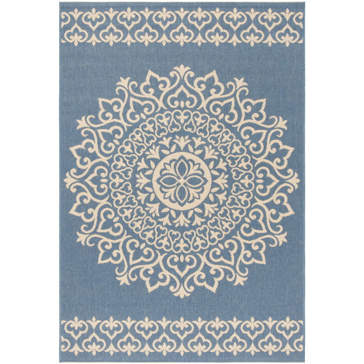 SAFAVIEH Outdoor LND183N Linden Collection Cream / Blue Rug Image 11