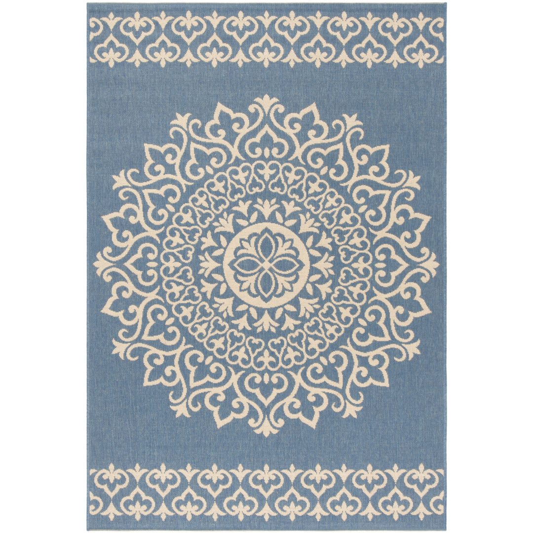 SAFAVIEH Outdoor LND183N Linden Collection Cream / Blue Rug Image 1