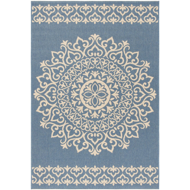 SAFAVIEH Outdoor LND183N Linden Collection Cream / Blue Rug Image 1