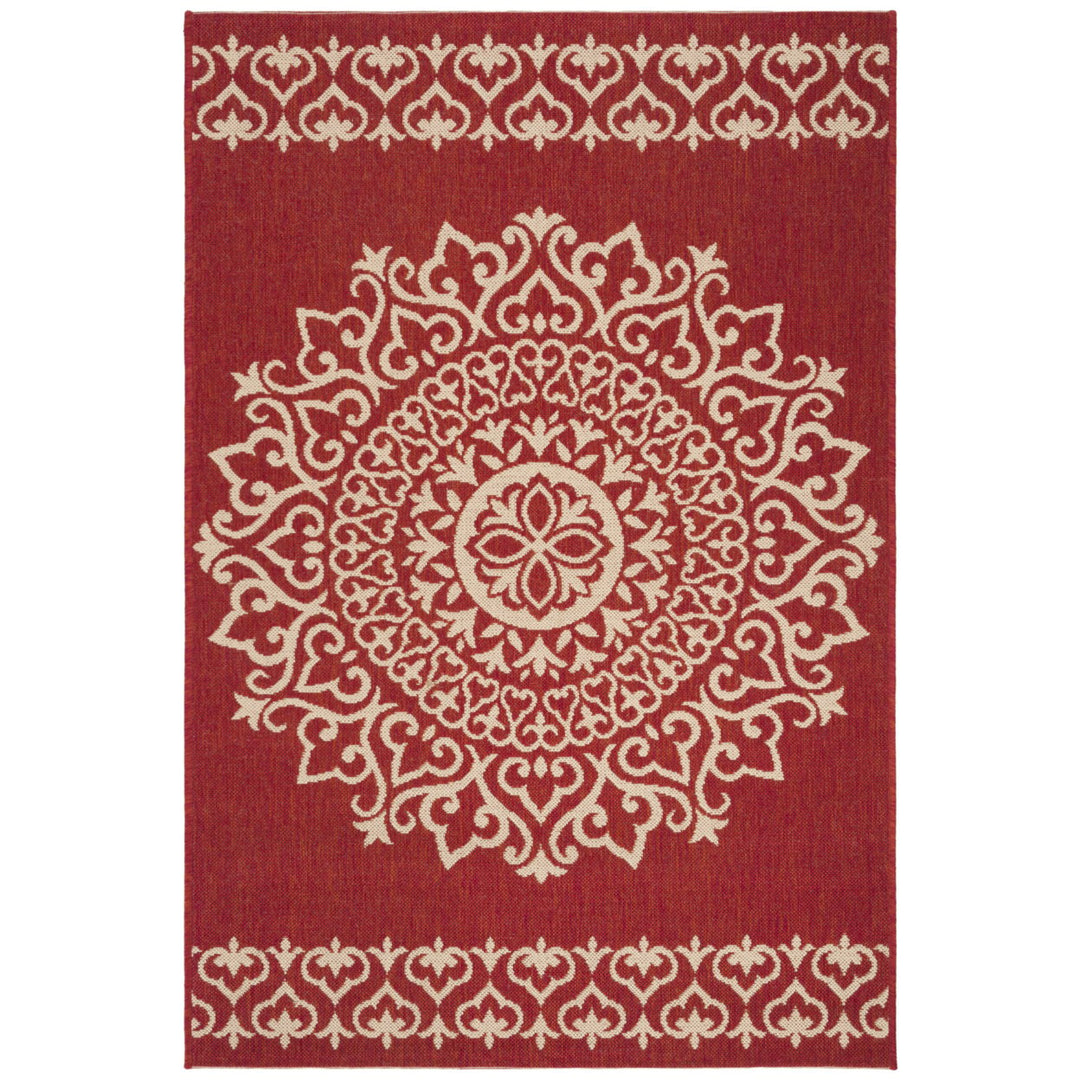 SAFAVIEH Outdoor LND183Q Linden Collection Red / Creme Rug Image 10