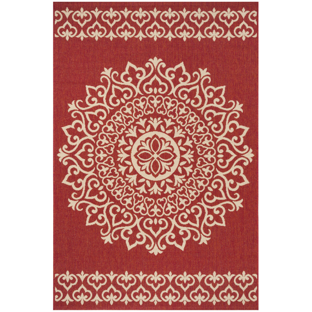 SAFAVIEH Outdoor LND183Q Linden Collection Red / Creme Rug Image 11