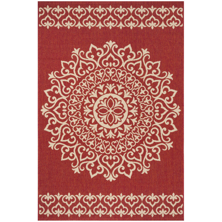 SAFAVIEH Outdoor LND183Q Linden Collection Red / Creme Rug Image 11