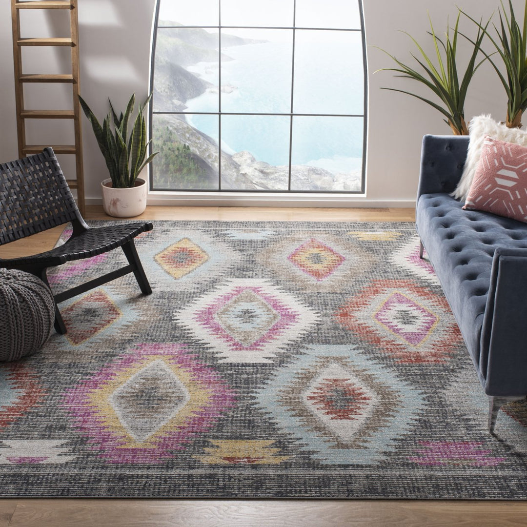 SAFAVIEH Outdoor MTG212F Montage Collection Grey / Multi Rug Image 1