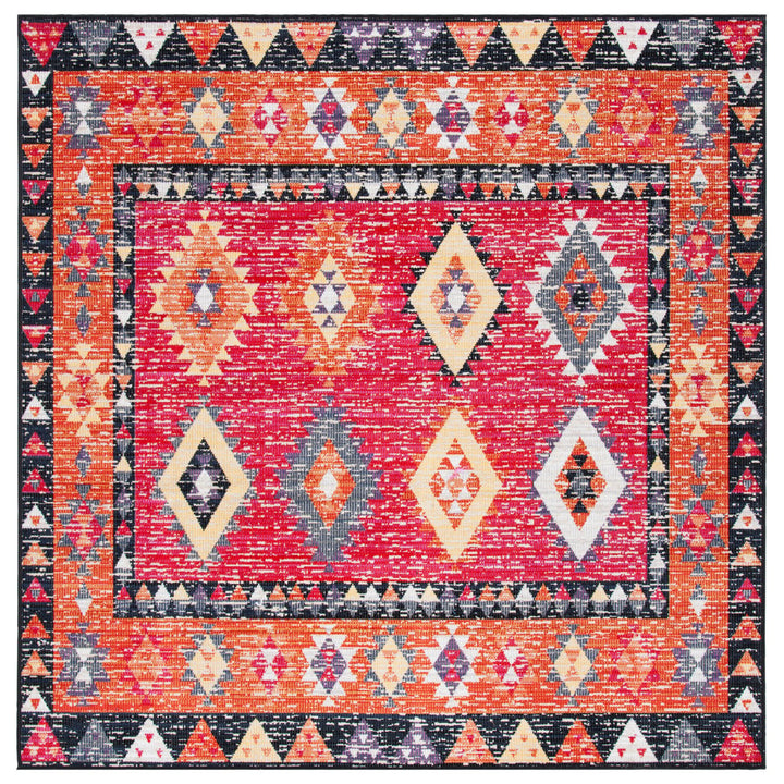 SAFAVIEH Outdoor MTG201Q Montage Collection Red / Black Rug Image 1