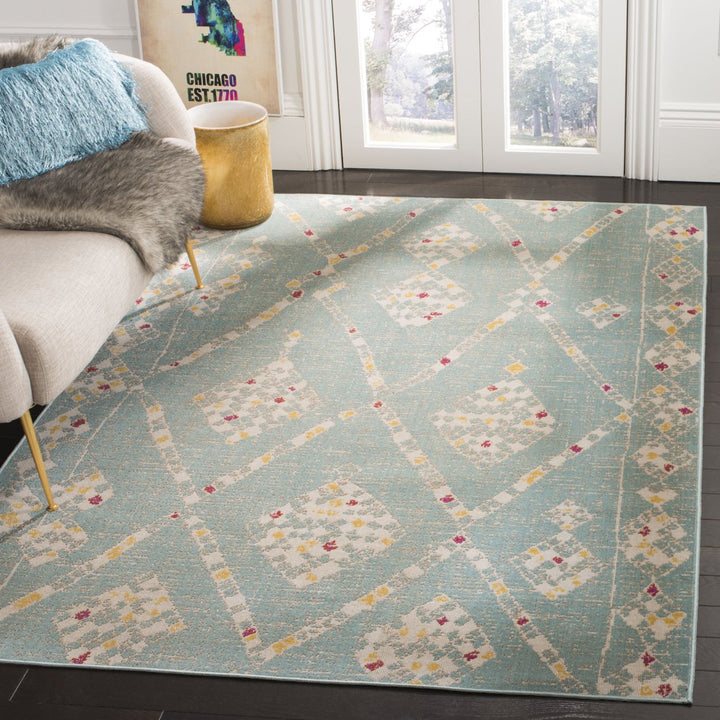 SAFAVIEH Outdoor MTG381J Montage Collection Aqua / Beige Rug Image 1