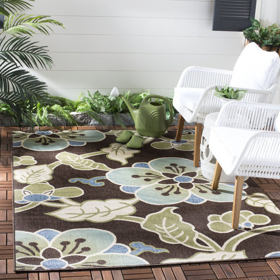 SAFAVIEH Outdoor VER001-0623 Veranda Chocolate / Aqua Rug Image 1