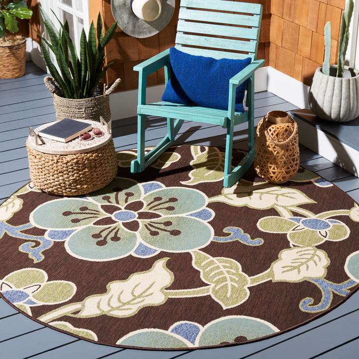 SAFAVIEH Outdoor VER001-0623 Veranda Chocolate / Aqua Rug Image 2