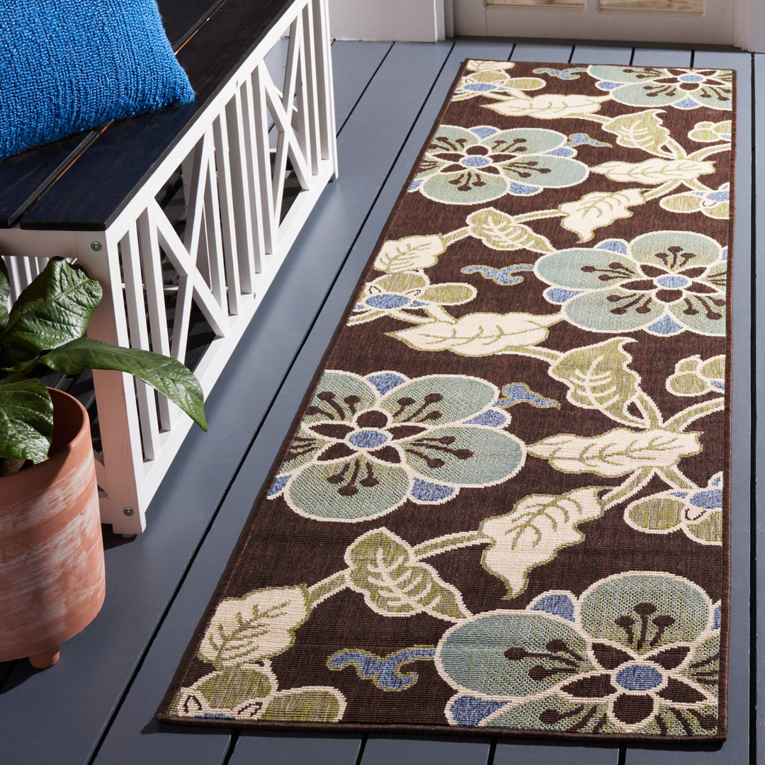 SAFAVIEH Outdoor VER001-0623 Veranda Chocolate / Aqua Rug Image 3