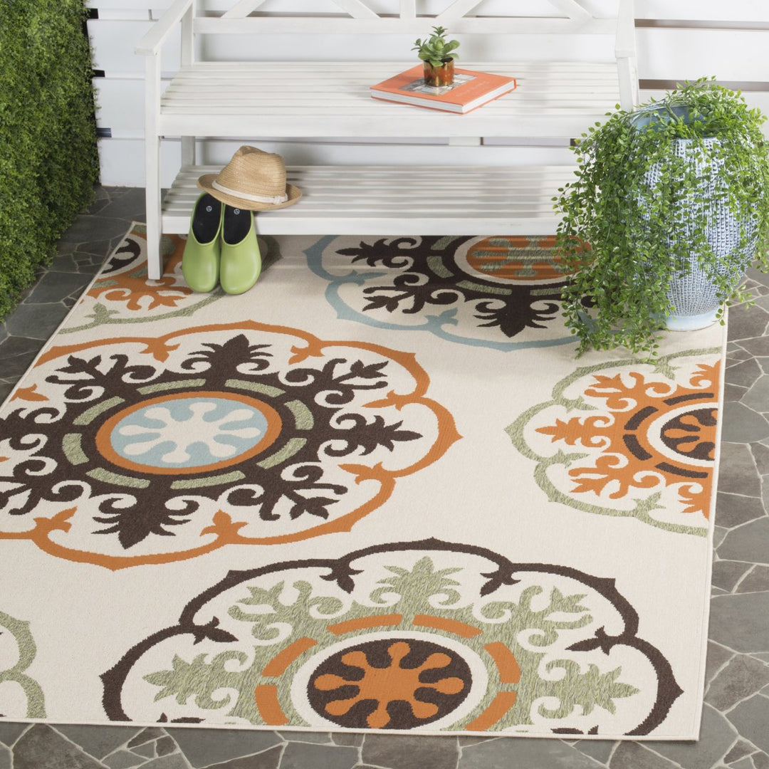 SAFAVIEH Outdoor VER002-0715 Veranda Cream / Terracotta Rug Image 1