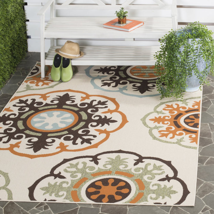 SAFAVIEH Outdoor VER002-0715 Veranda Cream / Terracotta Rug Image 1