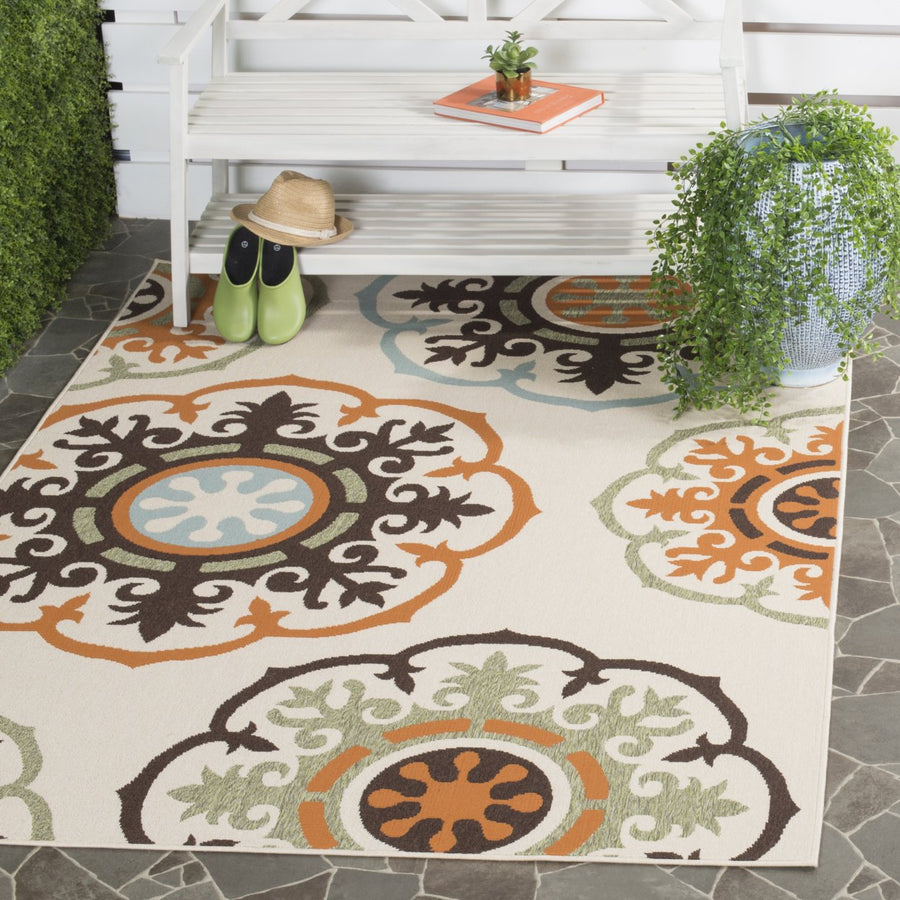 SAFAVIEH Outdoor VER002-0715 Veranda Cream / Terracotta Rug Image 1