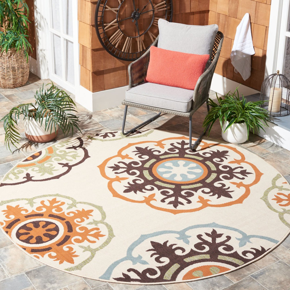 SAFAVIEH Outdoor VER002-0715 Veranda Cream / Terracotta Rug Image 2