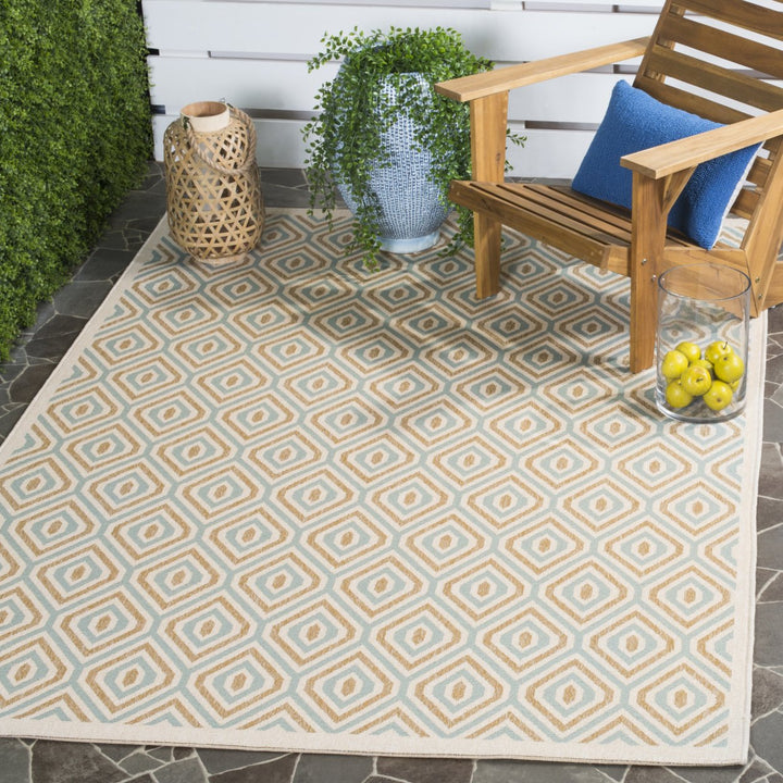 SAFAVIEH Outdoor VER003-0213 Veranda Cream / Aqua Rug Image 1