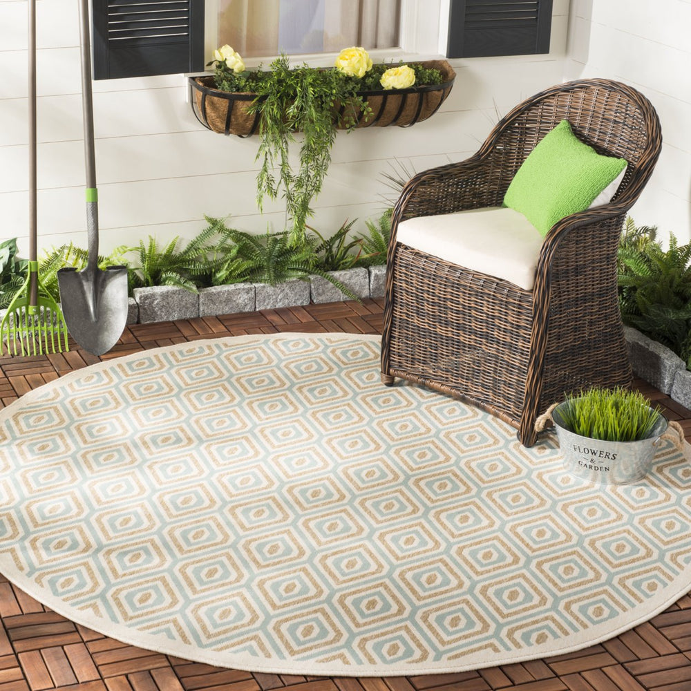 SAFAVIEH Outdoor VER003-0213 Veranda Cream / Aqua Rug Image 2