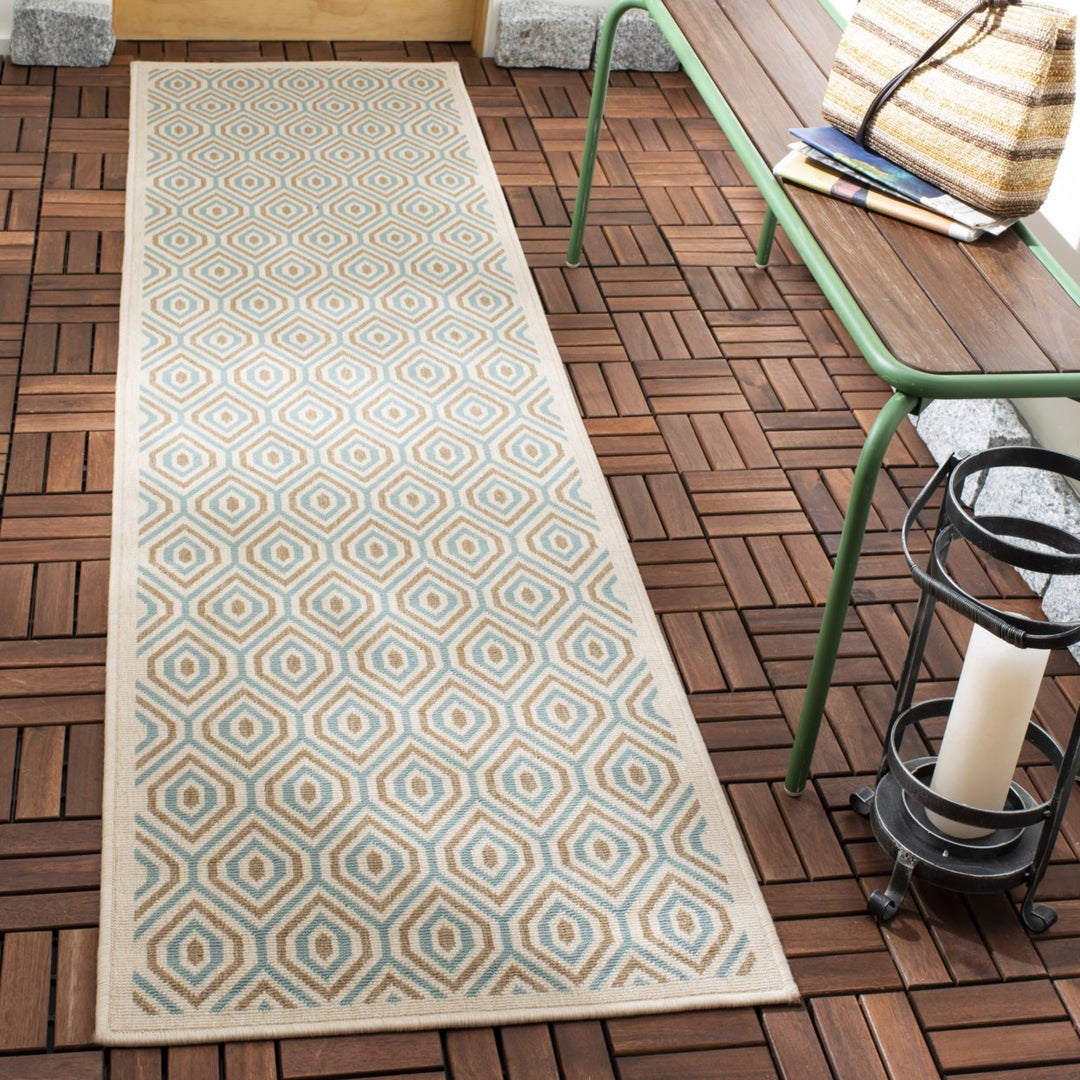 SAFAVIEH Outdoor VER003-0213 Veranda Cream / Aqua Rug Image 3