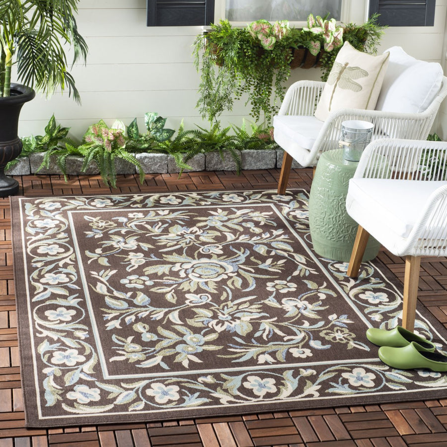 SAFAVIEH Outdoor VER011-0623 Veranda Chocolate / Aqua Rug Image 1