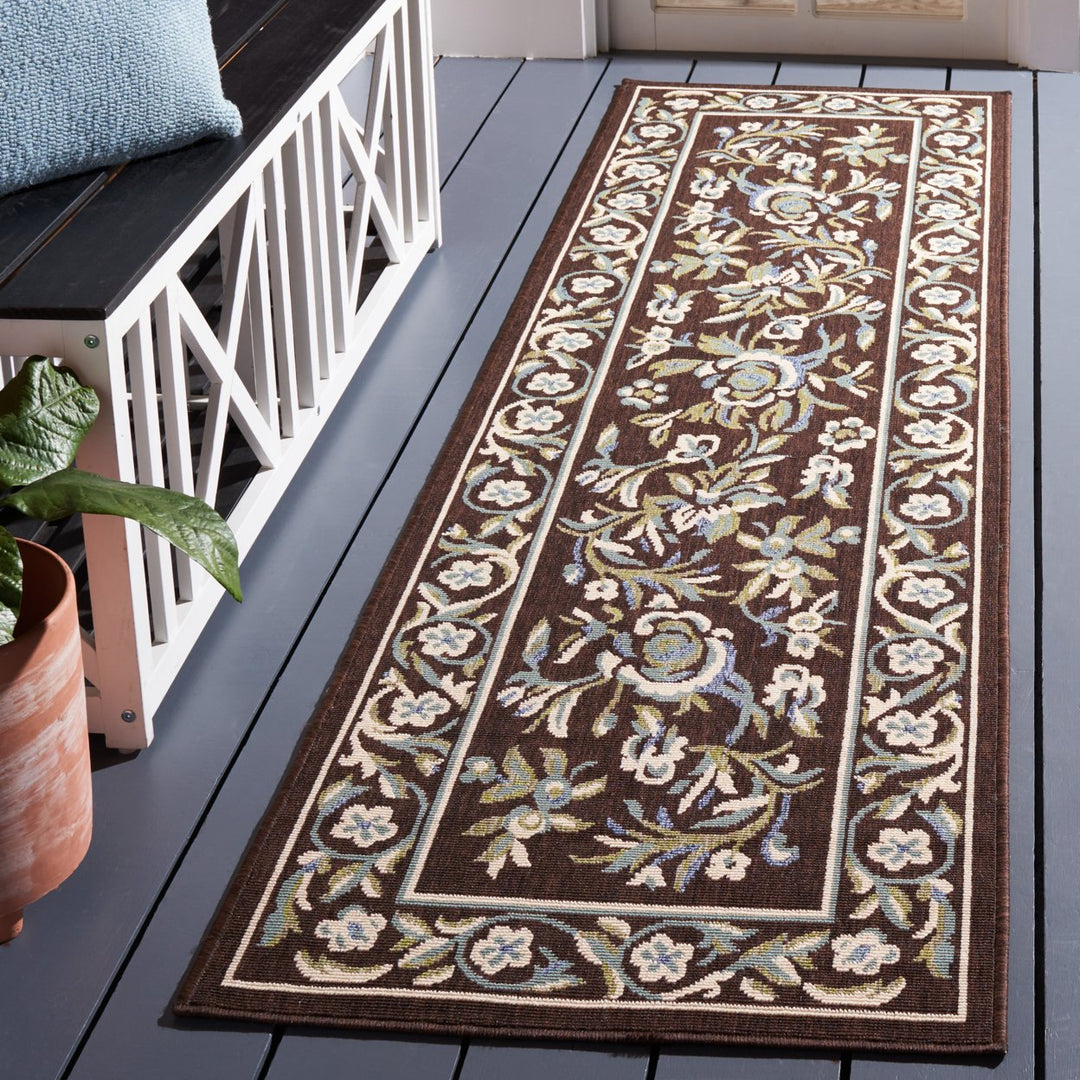 SAFAVIEH Outdoor VER011-0623 Veranda Chocolate / Aqua Rug Image 2