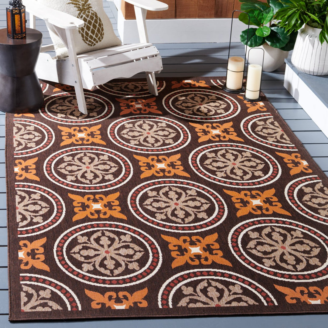 SAFAVIEH Outdoor VER030-0325 Veranda Chocolate / Terracotta Rug Image 1