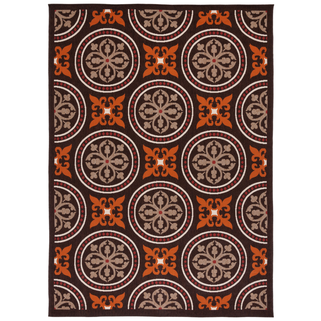 SAFAVIEH Outdoor VER030-0325 Veranda Chocolate / Terracotta Rug Image 2