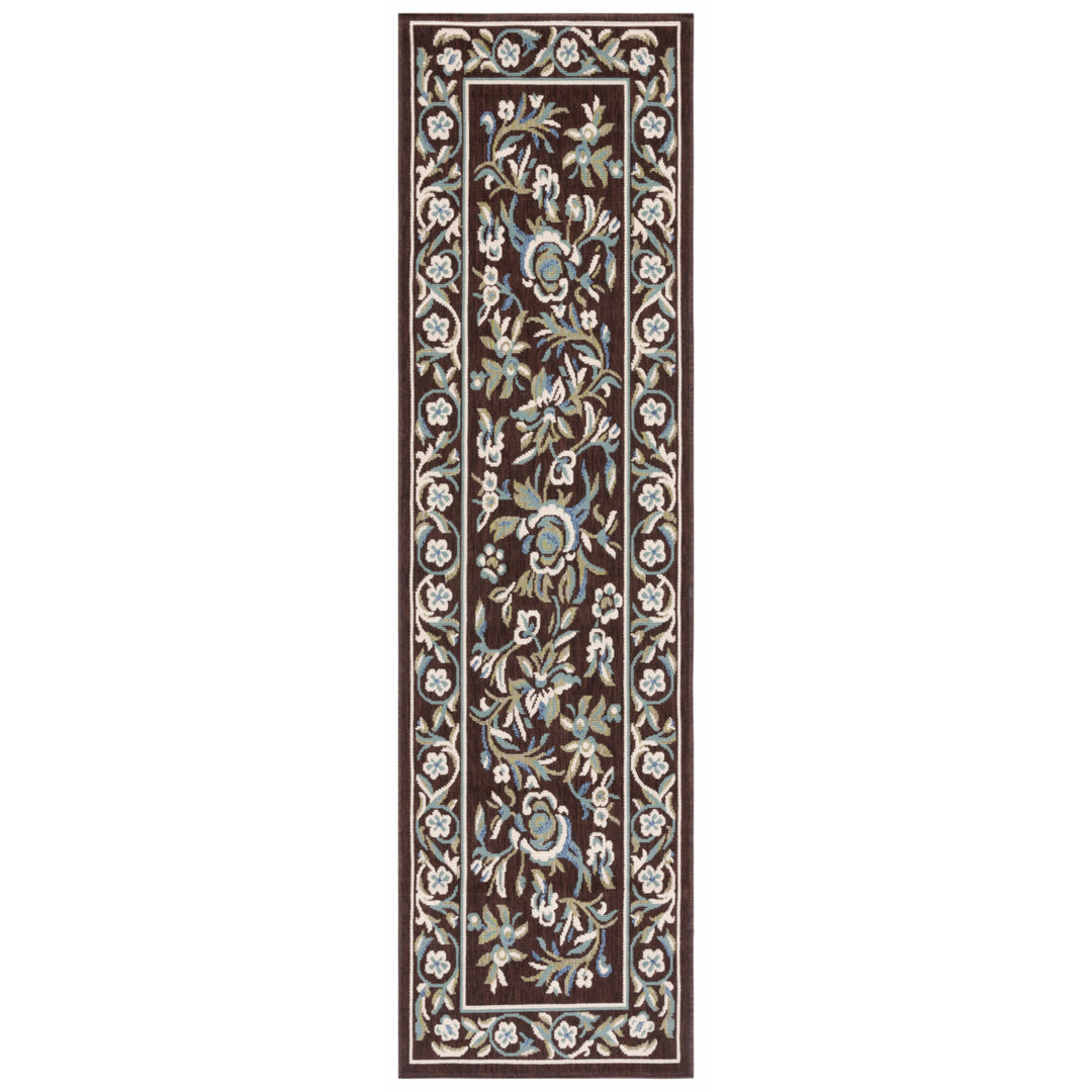 SAFAVIEH Outdoor VER011-0623 Veranda Chocolate / Aqua Rug Image 5