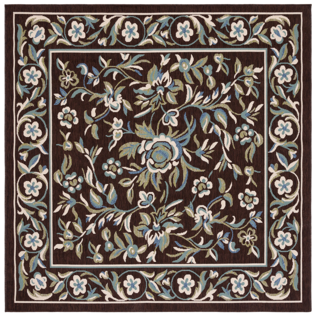 SAFAVIEH Outdoor VER011-0623 Veranda Chocolate / Aqua Rug Image 6