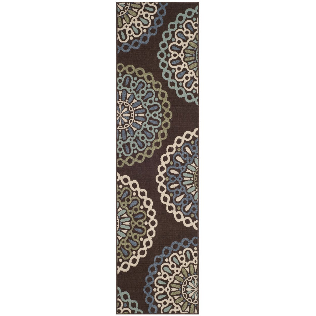 SAFAVIEH Outdoor VER092-0625 Veranda Chocolate / Blue Rug Image 2