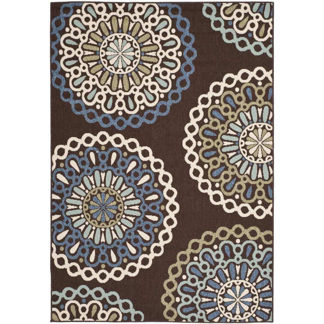 SAFAVIEH Outdoor VER092-0625 Veranda Chocolate / Blue Rug Image 3