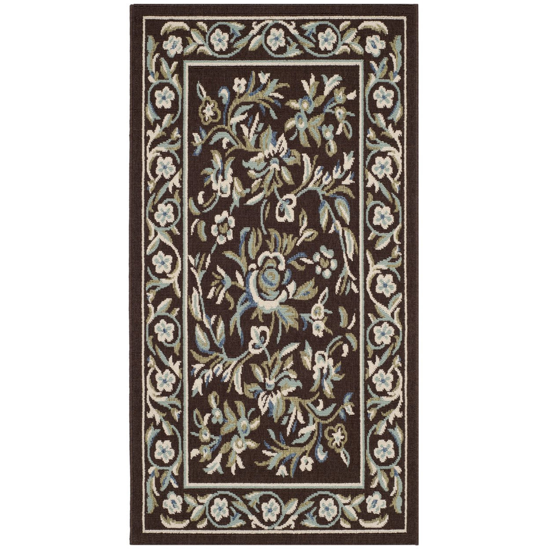 SAFAVIEH Outdoor VER011-0623 Veranda Chocolate / Aqua Rug Image 1