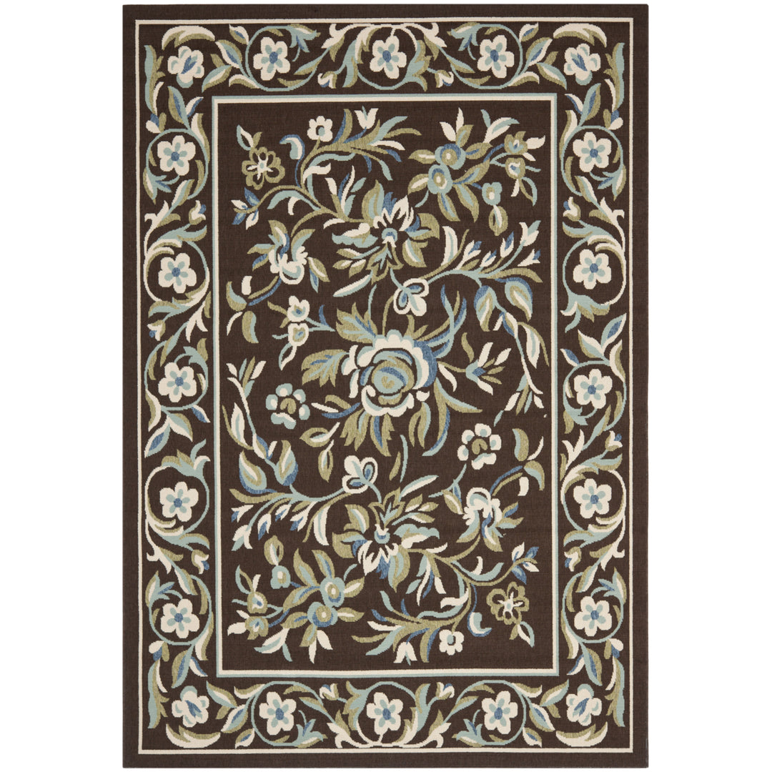 SAFAVIEH Outdoor VER011-0623 Veranda Chocolate / Aqua Rug Image 10