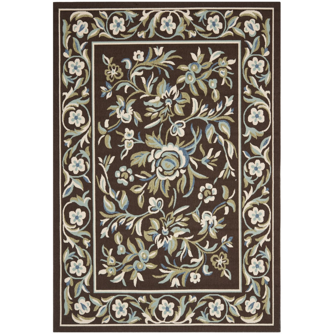 SAFAVIEH Outdoor VER011-0623 Veranda Chocolate / Aqua Rug Image 1