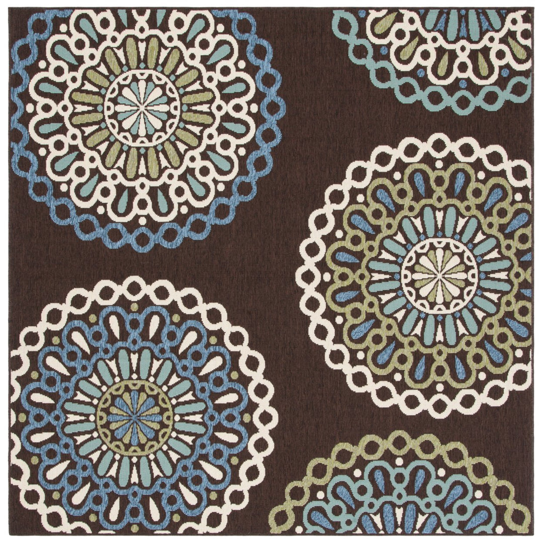 SAFAVIEH Outdoor VER092-0625 Veranda Chocolate / Blue Rug Image 6