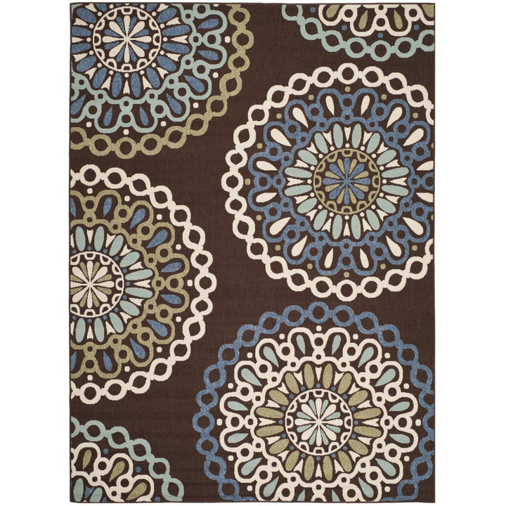 SAFAVIEH Outdoor VER092-0625 Veranda Chocolate / Blue Rug Image 9